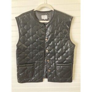 Anthropologie FRNCH Paris Gisette Quilted Vest One Size Women Faux Leather Black